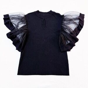 7th Avenue Black Ruffle Sleeve Top Crew Neck Size XXL